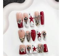 10 pièces Ensemble d'art pour ongles en gel style Millénaire Y2K, ongles à pression acryliques, strass en forme de croix, pentagramme argenté brillant, trombones, décoration d'ongles crâne vintage som