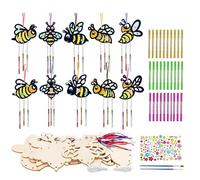 10 Pièces Ensemble De Carillons Éoliens d'abeille Bricolage, Ensemble De Carillons Éoliens en Bois pour Enfants, Décorations D'Abeilles, Artisanat De Carillons Éoliens d'abeille