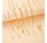 10 pièces Ensemble de colliers avec pendentifs étoile, lune, cœur, papillon. Cadeau pour femmes pour les vacances, les rendez-vous, l'anniversaire, à porter au quotidien Alliage de zinc