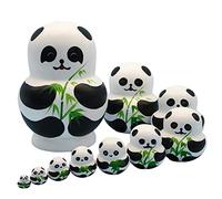 10 pièces/Ensemble Mignon Ours Panda thème Animal Jouet empilable en Bois Fait à la Main poupées gigognes Russes poupées matriochka Panda Trucs pour Enfants Jouet Panda fête