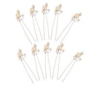 10 Pièces Épingle à Cheveux Perles Feuille Baroque Dorée Élégante | Alliage et Perles, Accent Lumineux Décoratif, pour Chignon, Sections, Occasions Spéciales, Stylisme Nuptial