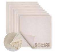 10 Pièces Étamine Alimentaire Filtrant Tissu en Coton Non Blanchi Mousseline, 6 Pièces (50 x 50 cm) + 4 Pièces (60 x 60 cm), Lavable Réutilisable Grade 100 pour Filtrer Vin Tofu Fromage
