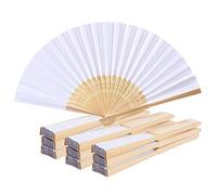 10 Pièces Eventail Mariage Blanc en Papier, Bois et Bambou - Mini Chinois à Décorer pour Calligraphie, Peinture et Décoration de Cadeaux