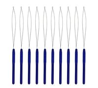 10 pièces Extension de cheveux boucle aiguille enfileur tirant outil de crochet et outil de dispositif de perle pour extensions de cheveux extensions de plumes (Bleu)