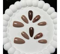 10 pièces Faux ongles à presser faits main de couleur amande, teinture tie-dye marron, mignons et simples. Accessoires de manucure de mode premium. ABS,Gelée,Carborundum