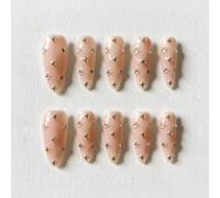 10 pièces Faux ongles à presser faits main, forme amande moyenne, décoration de strass, faux ongles acryliques nude à couverture intégrale avec strass colorés, finition brillante, réutilisables, pour 