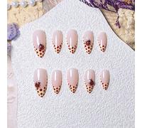 10 pièces Faux ongles beiges faits à la main avec des pois rouges français, coccinelle mignonne, élégante et minimaliste. Fournitures pour ongles, ongles pressés faits à la main GéométriqueABS,Gelée,C