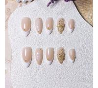 10 pièces Faux ongles de luxe faits main en forme d'amande, nude, blush, octogonale, étoile, avec miroir doré. Ongles français mignons minimalistes 3D. Fournitures pour ongles ABS,Gelée,Carborundum