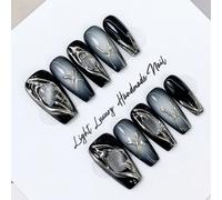 10 pièces Faux ongles longs, design d'art d'ongles noir de style punk guerrier mécanique inspiré de Dark Souls, fournitures DIY réutilisables pour ongles, poudre à ongles, ongles détachés convenant au
