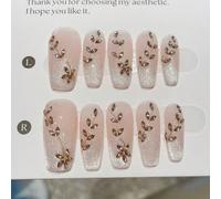 10 pièces Faux ongles trapézoïdaux moyens faits à la main, ongles faux élégants et nobles, ongles couleur chair et dorés, style de luxe léger, rivière d'étoiles de clair de lune dorée, amovibles et ré