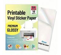 10 pièces - Feuilles d'autocollants vinyle brillants - Taille A4 (8.3 X 11.7 pouces), auto-adhésifs, imperméables, compatibles avec les imprimantes à jet d'encre et laser 10 feuillesPolychlorures de v