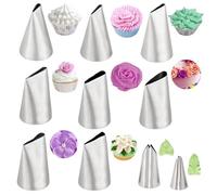 10 Pièces Grosse Douille Patisserie Fleur, Ruffle Tuyauterie Conseils Ensemble de Fleurs Vintage et Feuilles en Acier Inoxydable Bouches de Glaçage Bricolage Fournitures de Cuisson pour Gâteaux Cupcak