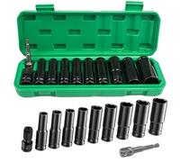 10 pièces Jeu de Douille a Choc, 10/12/13/14/15/17/19/22/24mm Coffret Douille Longue, Douilles et Coffrets, Douille a choc hexagonale 1/2" pour Réparation de Voiture