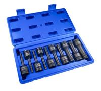 10 Pièces Jeu Douille a Choc 1/2, Type Fleur de Prunier à 12 Coins, Acier au Chrome-MolybdèNe Cr-Mo Embout Torx, Douille Longue 1/2, M5-M19, Adapté à L'Interface de Clé ELectrique 12,7 mm (noir)