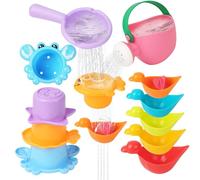 10 Pièces Jouet de Bain pour Bebe 1 2 3 4 Ans, Jouet Piscine Bebe, Bouilloire Rose, Scoop D'arrosage Violet, Les Canards et Les Crabes sont Empilés (Couleur Aléatoire)