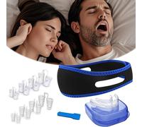 10 Pièces Kit Anti Ronflement Complet Mentonnière Ajustable Respirante Protège Dents Dilatateurs Nasaux Plusieurs Tailles Solution Nuit Silencieuse[Z159]