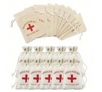 10 pièces Kit de secours pour la gueule de bois, sacs de rangement en canevas de lin, sacs cadeaux de survie d'urgence, sacs de cadeaux de mariage, sacs en lin de style Croix-Rouge, convient pour les 