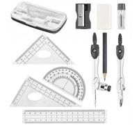 10 Pièces Kit pour Mathématiques, Kit Geometrie Compass inclut des Compas, Pencil Recharges, Règles, Gomme, Rapporteur et Boîte de Rangement, Ensembles de Géométrie Dessin Compas (Noir)