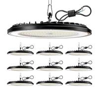 10 Pièces Lampe Eclairage Atelier 200W, 30000LM UFO Eclairage Plafonnier LED Garage avec Chaine, 6000K Projecteur LED Intérieur, IP65 Étanche Éclairage de Plafond pour Garage, Entrepôt, Gymnase
