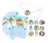10 pièces Lettres d'invitation 10 pièces Enveloppes 10 feuilles (90 pièces) Set d'autocollants Blueys Family And Friends Anime Party Favor Supplies Autocollants décoratifs à pois Bluey Bingo Dog Cute 