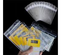 10 Pièces/Lot En Gros Vertical Transparent En Plastique Transparent Exposition Carte D'identité Nom Cartes Porte Badge Avec Fermeture Éclair Fournitures De Bureau