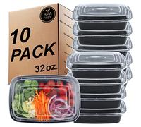 [10 Pièces] Meal Prep - Contenants réutilisables sans BPA à 1 compartiments avec couvercles hermétiques,résistants au congélateur,au micro-ondes et au lave-vaisselle,boîtes à lunch Bento [32 oz]