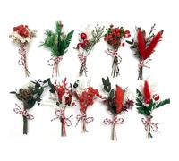 10 pièces mini bouquets de fleurs séchées rouges et vertes pics floraux de Noël mélangés avec boîte d'herbe de la pampa bohème, bricolage DIY