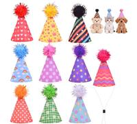 10 Pièces Mini Chapeaux de Fête Chapeau Conique Réglable Petits Chapeaux de Fête avec Pompons Réglable pour Chatons Lapins Chiens et Animaux en Peluche Animaux de Compagnie