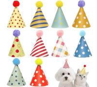10 Pièces Mini Chapeaux de Fête pour Animal de Compagnie avec Ficelle Réglable | Cône avec Boules en Peluche Anniversaire Chien Accessoires de Célébration & Séance Photo