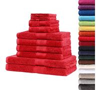 10 pièces NatureMark Set de Serviettes en Tissu éponge, de différentes Tailles, 4 Serviettes, 2 Serviettes de Bain, 2 Serviettes pour invités, 2 Gants de Haute qualité., Coton, Rot