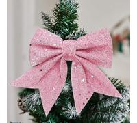 10 Pièces Noeud Sapin de Noel Pailletés, Arcs de Noël Petit Noeuds pour Couronne Guirlande Porte Cadeau, Decoration Noel Interieur Maison, Noeud d'arbres Décorations Mariages Saint Valentin (Rose)