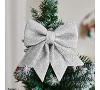 10 Pièces Noeud Sapin de Noel Pailletés, Arcs de Noël Petit Noeuds pour Couronne Guirlande Porte Cadeau, Decoration Noel Interieur Maison, Noeud d'arbres Décorations Mariages Saint Valentin (Argent)
