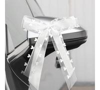 10 Pièces Noeud Voiture Mariage, Noeud Blanc Decoration, Decoration Voiture Mariage pour Décorations de Voitures, Mariages, Noël (11 × 19 cm)