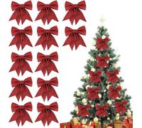 10 Pièces Noeuds de Ruban de Noël, 15 x 12cm Arcs de Noël Pailletés, Arcs de Noel Ruban Grande, Scintillant Noeud Ruban Noel pour Arbres de Noël Déco Emballages Cadeaux Guirlande (Rouge)