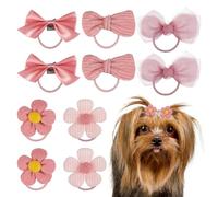 10 Pièces Nœuds pour Chien Roses en Tissu, Accessoires Floraux Charmants | Bandes Élastiques Incluses, Motifs Texturés et Tulle, pour Shih Tzu et Caniches Lors des Fêtes