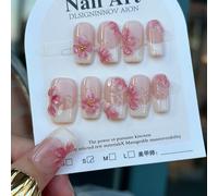 10 pièces Ongles français 3D à motif floral rose pâle pour peau nue, manucure française carrée de longueur moyenne faite main avec une couverture complète, design de sculpture florale tridimensionnell