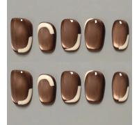 10 pièces Ongles postiches faits à la main Pure Ongles moyens Ongles carrés La couleur principale est un riche brun foncé œil de chat, comme une sauce au chocolat lisse. Il est décoré de lignes asymét
