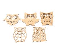 10 Pièces Ornement Artisanal Hibou en Bois Khaki | Tranches de Placage Découpées, Surface Lisse Évidée, Style Délicat Assorti, pour Projets D’art et Bricolage Style Aléatoire