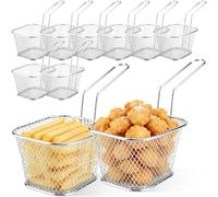 10 Pièces Panier Friteuse avec Poignée, Paniers Frites Acier Inoxydable, Barquette Aliments Frits Mini, Support Présentation Nourriture Friture pour Poulet Frit, Rondelles Oignon, Crevettes (Argent)
