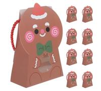 10 Pièces Paquet Présents Noël en Papier, Fenêtre Ouverte, Poignées, | Motifs D’épices Traditionnels, Présentation Élégante, Transport Portable, pour Biscuits, Guimauves, Fêtes Familiales