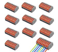 10 Pièces PCT-218 - Connecteur électrique 8 ports à levier, bornier compact à ressort, domino électrique pour fils rigides et souples, 32A 450V