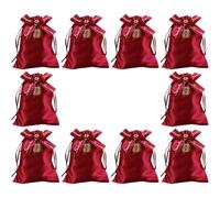 10 Pièces Petites Pochettes à Cordon en Tissu Coton Rouge | Design Festif, Accès Facile, Fermeture Sûre, pour Anniversaire et Fiançailles