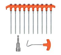 10 pièces piquets de Tente rotatifs,8 * 200mm Piquets en Acier Robuste,Piquets de Tente en Acier,Livré avec Un dégrafeur et Une Douille de perçage, adapté aux Trampolines, Camping, tentes, etc.