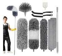 10 Pièces Plumeau Telescopique, Plumeau TéLescopique Lavable, Balai Toile d'Araignée, Brosse d'angle pour Nettoyage, TêTe De Plumeau en Chenille pour Plafonds, Stores, Meubles, Extensible Jusqu'à 2,1M