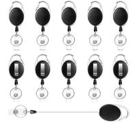 10 Pièces Porte Badge Enrouleur, Porte Clef Retractable Mousqueton, Porte-Clés Rétractable, avec Clip de Poche, Robuste, pour Bureau, Ecole, Clés, Porte-Carte D'identité, pour Carte Transport, Noir