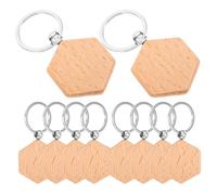 10 Pièces Porte-clés en Bois Brut Hexagonal Vierge à Graver