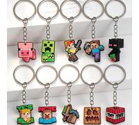 10 pièces Porte-clés en PVC souple thème de la grille de pixels de la bataille Minecraft, incluant des porte-clés Steve, Alex, Creeper. Décorations de sac à dos, ornements de voiture suspendus, penden