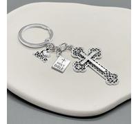 10 pièces Porte-clés pendentifs croix et livre sacré, cadeau de porte-clés de voiture pour chrétiens, accessoires de voiture cadeaux de couple, breloque de sac, accessoires scolaires, gothique mignon 