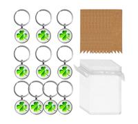 10 Pièces Porte-Clés Trèfle À Quatre Feuilles, 10 Pièces D'Étiquettes En Papier Kraft, 10 Pièces De Sacs En Mousseline, Étiquettes Décoratives, Porte-Clés En Métal