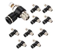 10 Pièces Pousser pour Connecter la Vanne de Contrôle du Débit d'Air, Tube Noir 8 mm OD x 1/4" Filetage Mâle Coude à 90 Degrés Vanne de Contrôle de Vitesse Connecteur Pneumatique Raccords Rapides